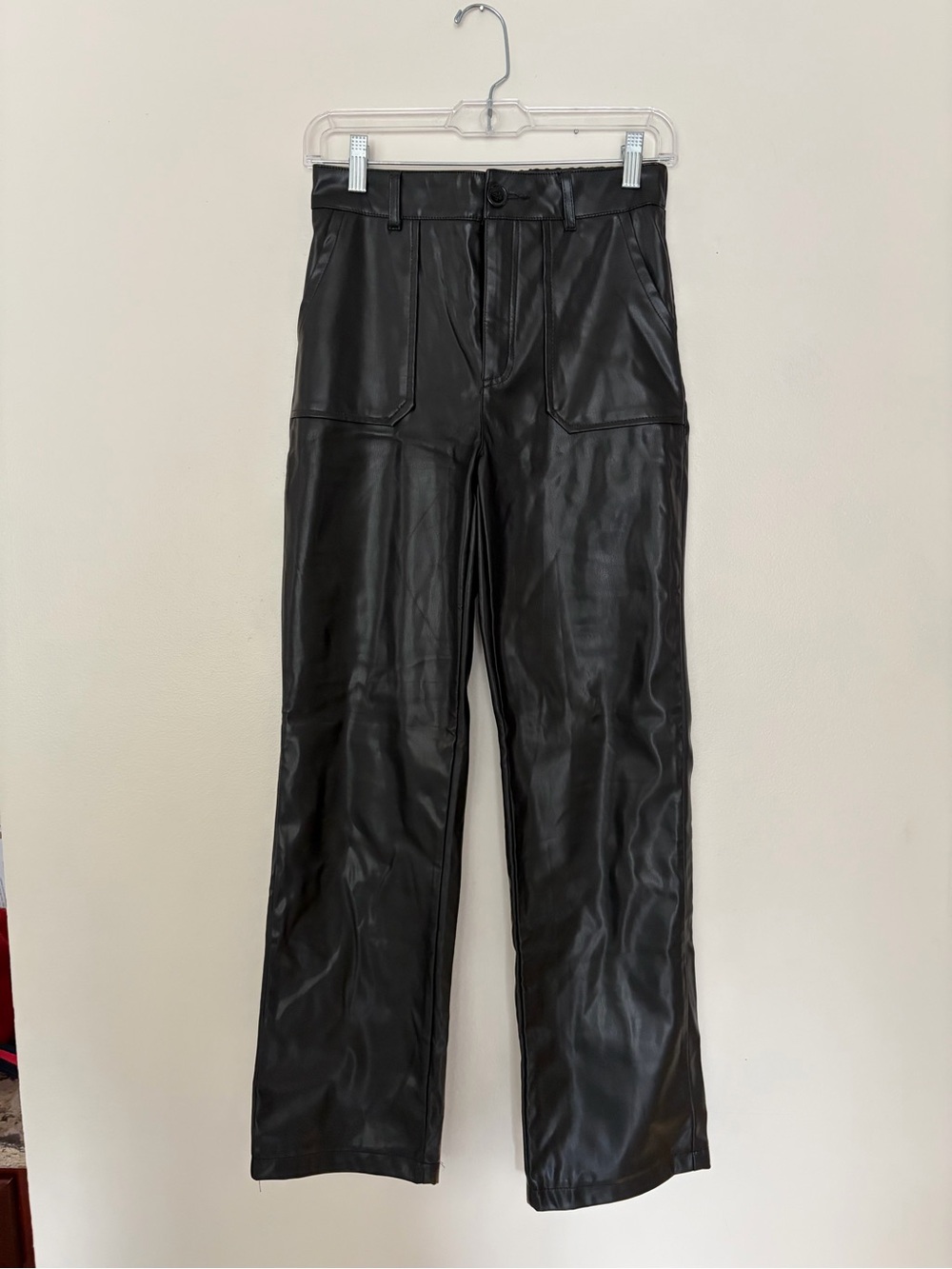 Black Faux Leather Women’s Straight-Leg Pants